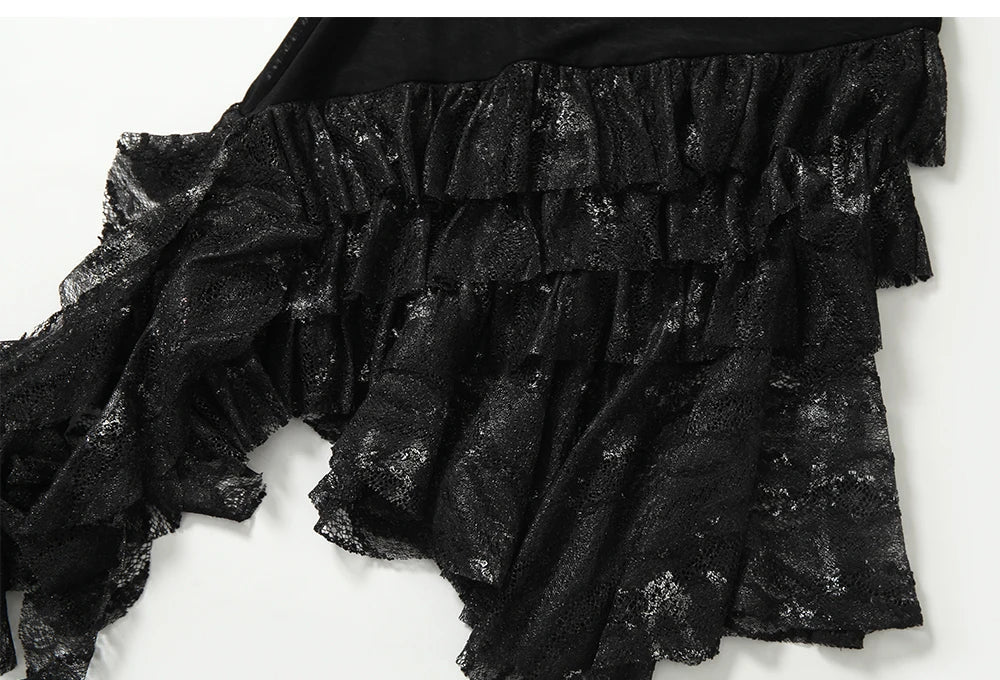 NO ROMANCE Fairy Sexy Punk Printing Half Transparent Lace Patch Knitted Long Sleeve Hooded Dresses Rock Gothic Design Vestidos SS69