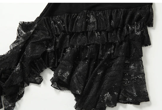 NO ROMANCE Fairy Sexy Punk Printing Half Transparent Lace Patch Knitted Long Sleeve Hooded Dresses Rock Gothic Design Vestidos SS69