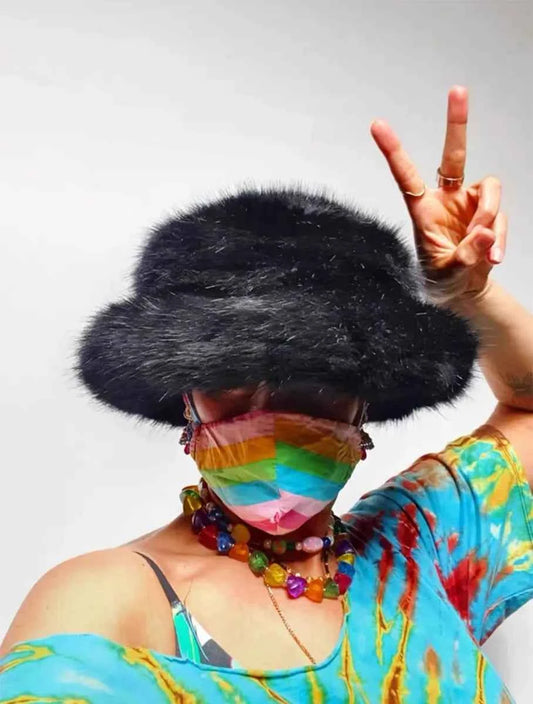2025 Fluffy Faux Fur Bucket Hats Women Rabbit Fur Warm Thick Plush Winter Hat Lady Fashion Luxury Panama Furry Fisherman Cap Y2k