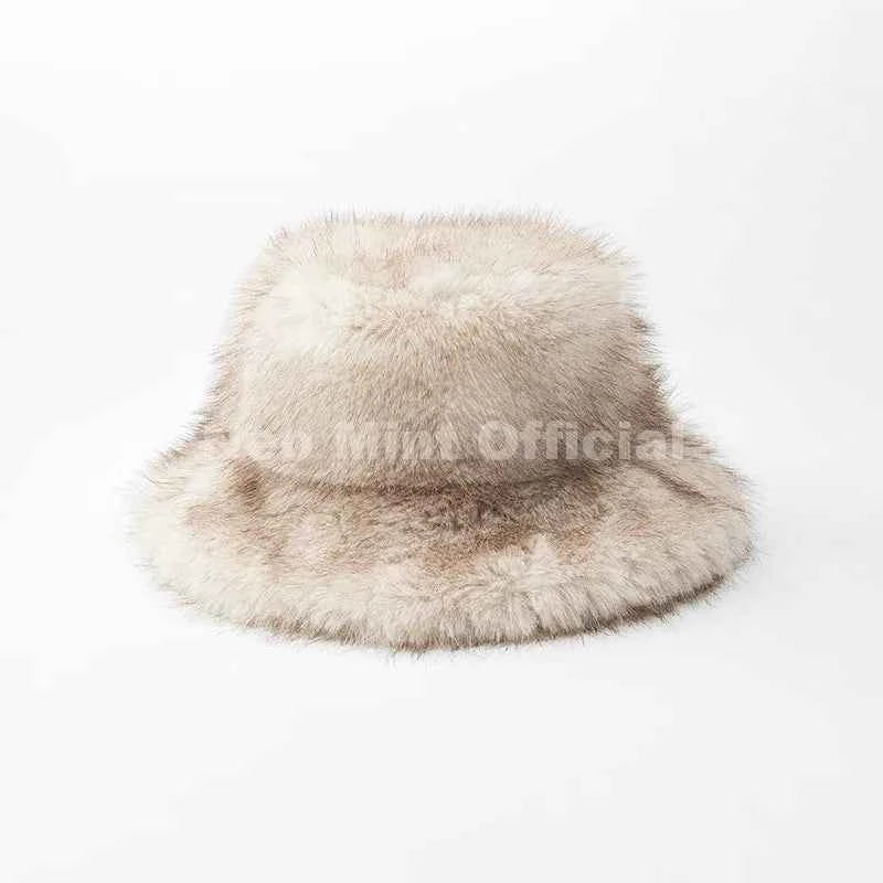 Neo Mint 2025 Winter Hot Brand Fashion Gradient Faux Fur Bucket Hats Women Thick Warm Fluffy Fox Fur Luxury Panama Fisherman Cap