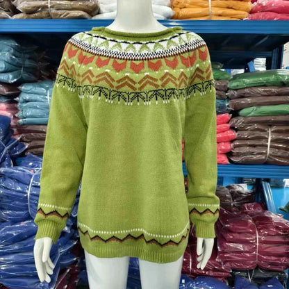 Spring Knitted Women's Sweater O-neck Long Sleeve Casual Loose Sweater Elegant Trendy Print Female Winter Fashion Ladies Clothes