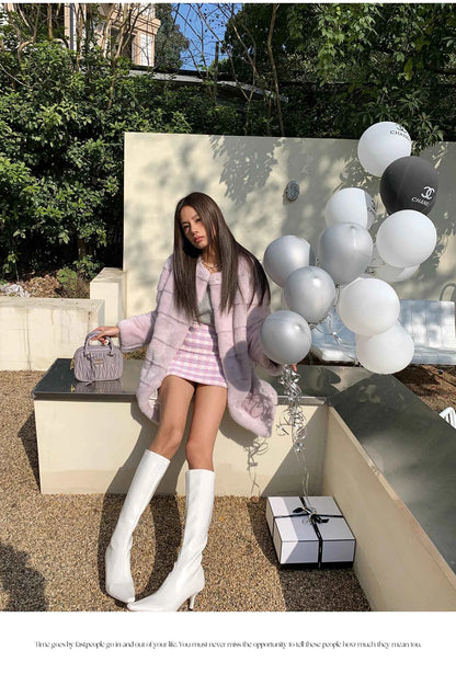 HDHOHR 2025 New 100% Real Mink Fur Coat Women Fashion Essential Natural Mink Fur Jackets Warm Royel Blue Winter Fur Coat