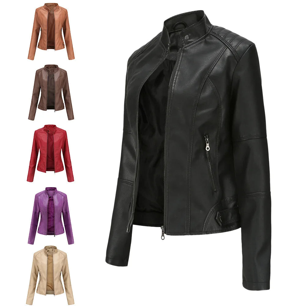 2025 Steampunk Rock Rivet Women's Leather Jacket Slim Short Streetwear Gothic Embroidery PU Leather Locomotive Coat Femme SS69