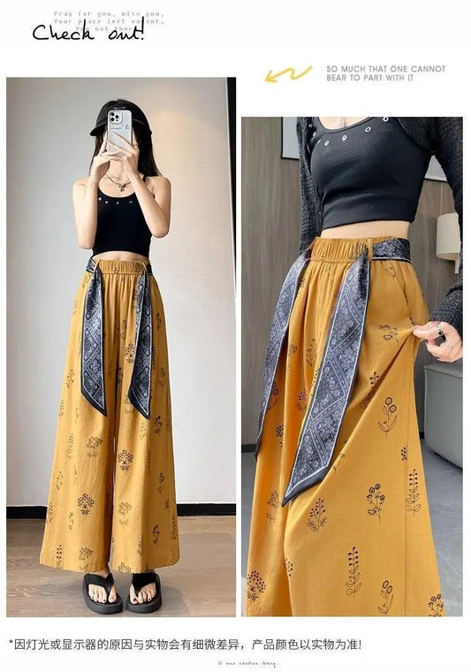 Women's Retro Comfortable Pants Printed Thin Office Lady Fashion New Arrival Trendy Breathable