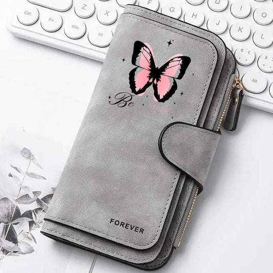 ZeAiLi Long PU Leather Clutch Wallet with Animal Paw and Butterfly Print