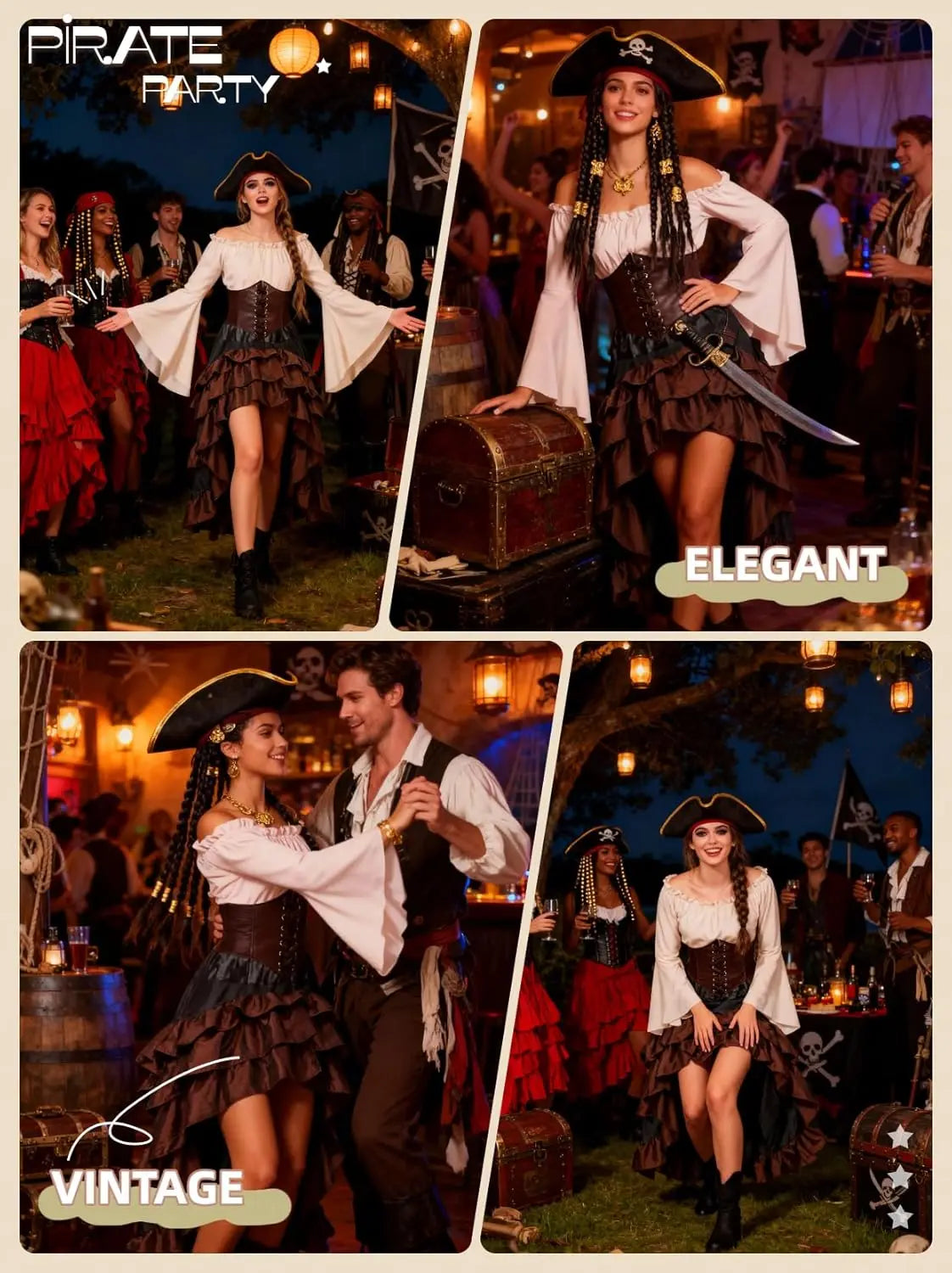 Women's Renaissance Pirate Costume Set with Skirt and Corset