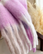 RUNMEIFACN Women's Winter Plaid Cashmere Blend Scarf with Tassels