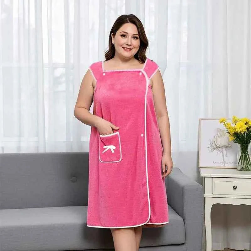 1 Pcs Women's Plus Size Wearable Bath Towel-Cute Bow Soft Shower Skirt for Women-Adjustable Bath Robe with Pocket for Home an