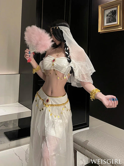 Belly Dance Costume Women's Sexy Arabian Princess Costume Fancy Indian Dance Embroider Bollywoods Jasmine Dress Egyptian Queen