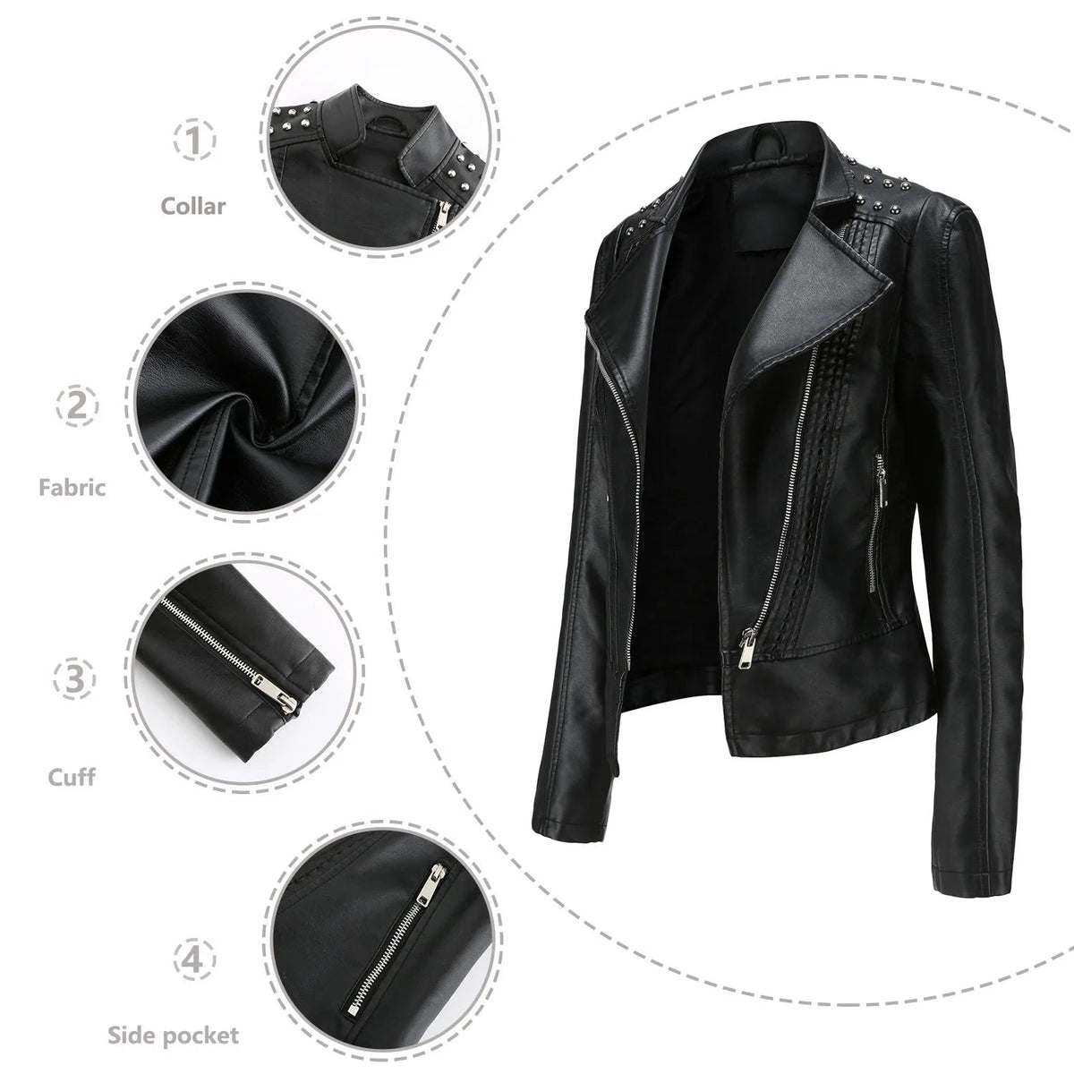 2025 Steampunk Rock Rivet Women's Leather Jacket Slim Short Streetwear Gothic Embroidery PU Leather Locomotive Coat Femme SS69