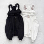 CHUJIECN Women's Kawaii Bunny Ear Hoodie with Lace & Zipper