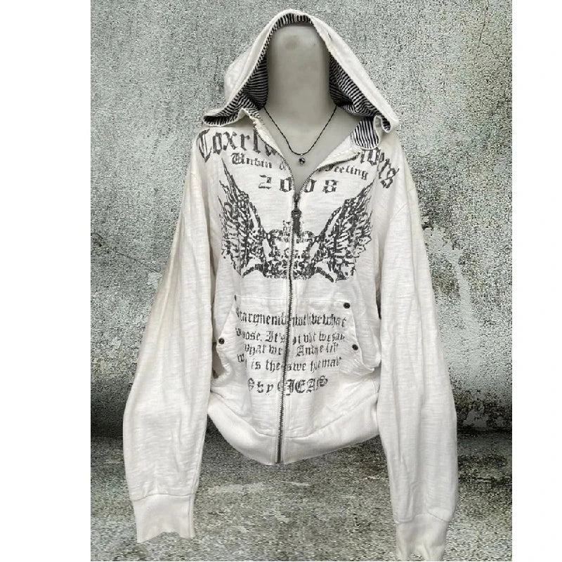 ey Zipper Hoodie ex Loose Lazy Sle High Street Retro American Letter Print Long Sve Sweatirt Autumn Winter Coat SS69