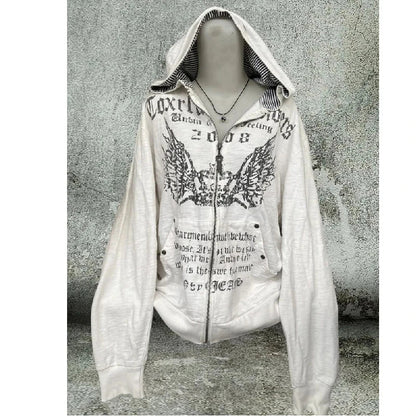 ey Zipper Hoodie ex Loose Lazy Sle High Street Retro American Letter Print Long Sve Sweatirt Autumn Winter Coat SS69