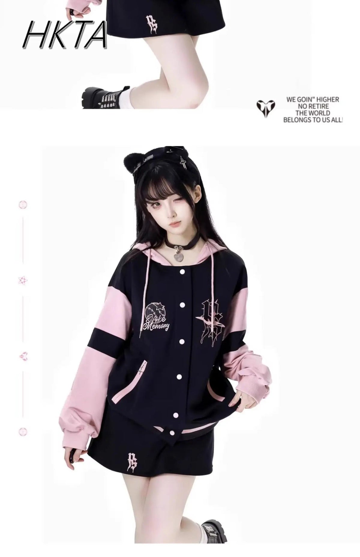 Sweet Cool Embroidery Pink Black Hoodies Baseball Slim Zipper Women Sweatshirt Jacket Loose Casual Trousers Sweet Mini Skirt Set SS69