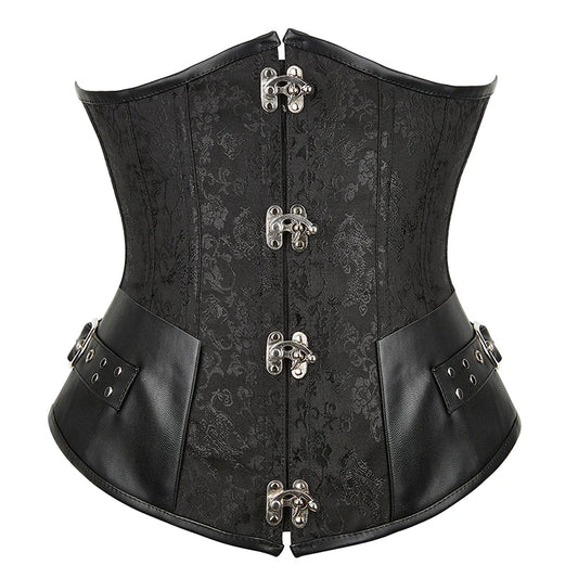 SS69 Women's Jacquard Underbust Corset Belt, Vintage Steampunk Lace-Up Top