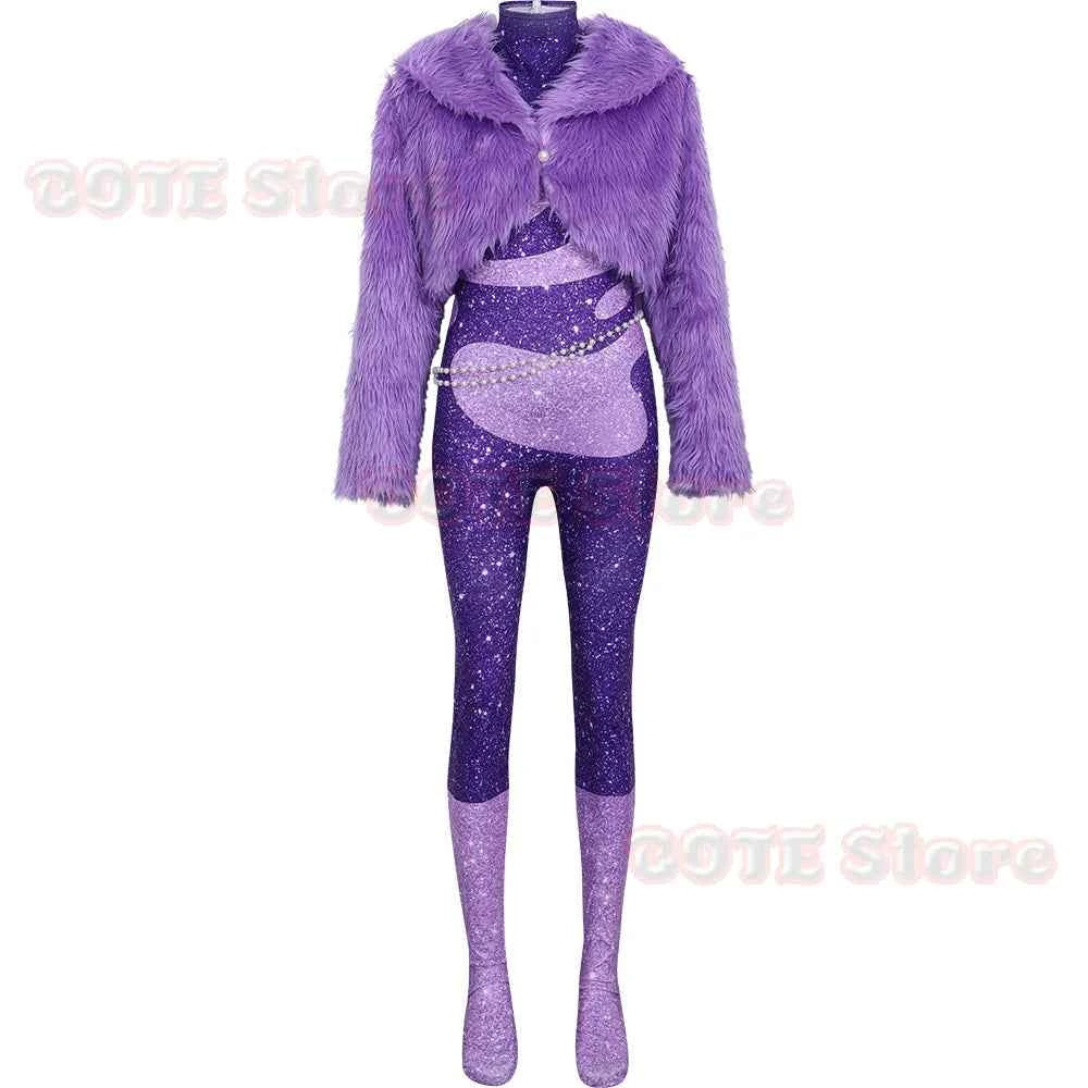 Cartoon Zoo 2 Gazelle Cosplay Purple Plush Coat Jumpsuit Costume Set Adult Kids Girls Halloween Clothes Carnival Party Outfits