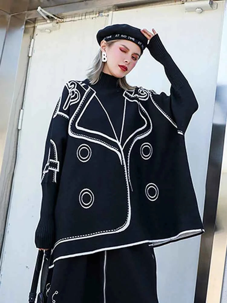 [EAM] Both Side Wear Big Size Knitting Sweater Turtleneck Long Sleeve Women Pullovers New Fashion Autumn Winter 2025 1DE3629