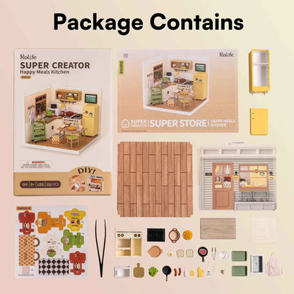 Robotime Rolife 3D Puzzle Model Super Store Series Happy Meals Kitchen Plastic DIY Miniature House Kit Building Blocks Kits