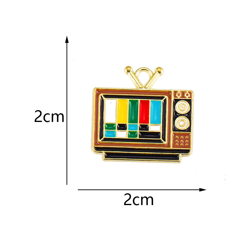 10Pcs Retro Enamel TV Set Game Console Charms for Jewelry Making DIY Cute Design Charms Pendant Necklaces Earrings Accessories SS69