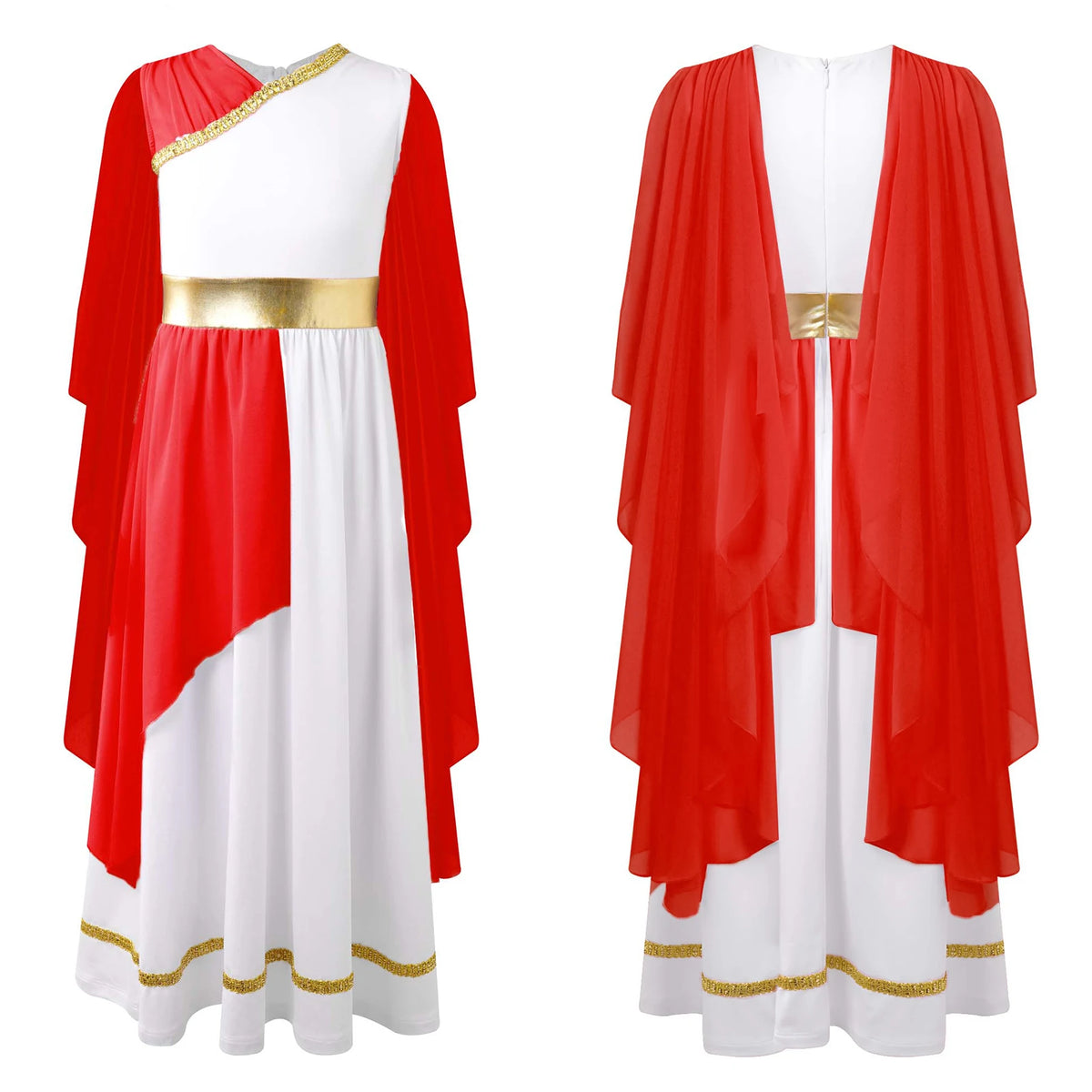 Women's Grecian Toga Dress with Flowy Tulle Shawls