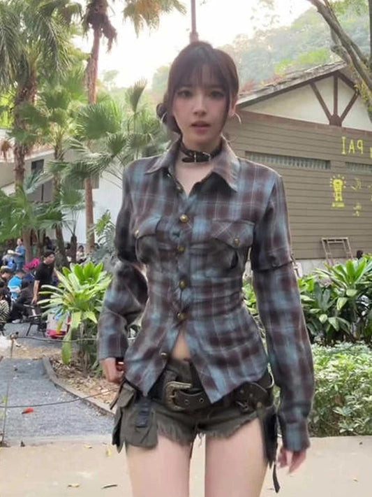 2025 Spring Summer Women Y2k Design Harajuku Shirts Long Sleeve Aesthetic Tops Backless Blouses Design Grunge New Goblin Core SS69