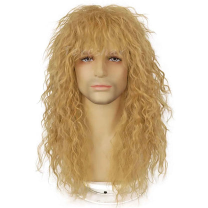 Synthetic Men’s 80s Brown Mullet Wigs Male Hair Punk Metal Rocker Wig,Eddie Costume Wig for Halloween Party Use,Multi-colore wig