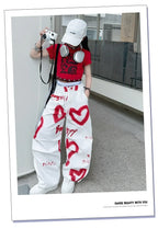 summer junior Girls Love Graffiti Casual Pants teenager girl Casual Hip Hop cargo pants kids Dance pants children clothes - SS69