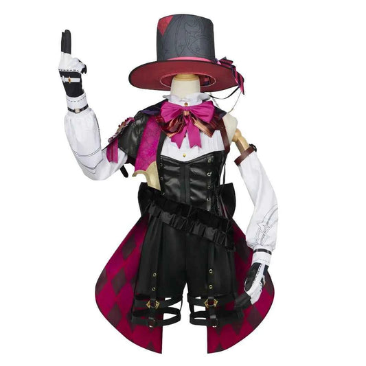 Genshin Impact Fontaine Lyney Cosplay Costume Magician Leather Uniform Short Hair Wig Glove Twins Halloween Carnival Game Outfit