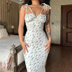 Hugcitar Women Floral Spaghetti Strap Bodycon Maxi Dress