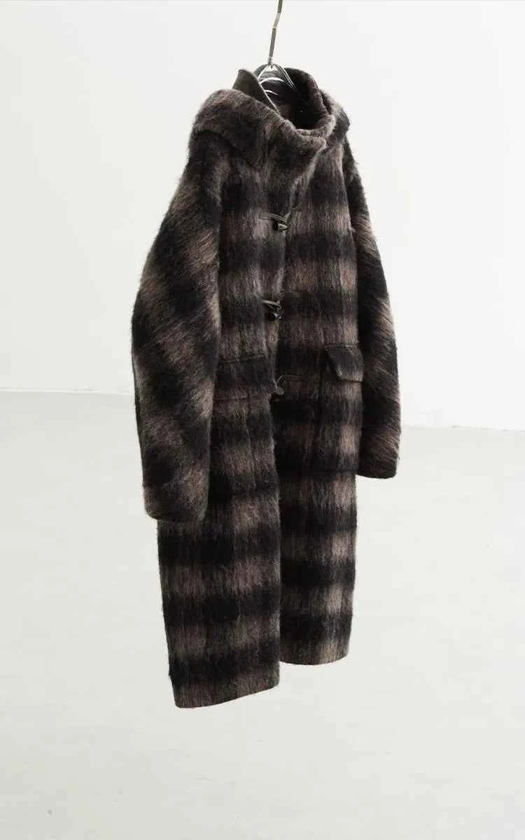 Plaid Coat~ Retro Style Horn Button Mid-Length Coat Women's Alpaca Wool Coat 2025 Winter British Style