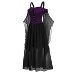New Medieval Witch Dress for Women Halloween Carnival Women Plus Size Cold Shoulder Butterfly Sleeve Halloween Gothic Dress