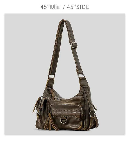 Vintage Multiple Pockets Women Shoulder Bags Luxury Washed Pu Leather Crossbody Bag Retro Motorcycle Bag Y2K Sac for Girls 2024