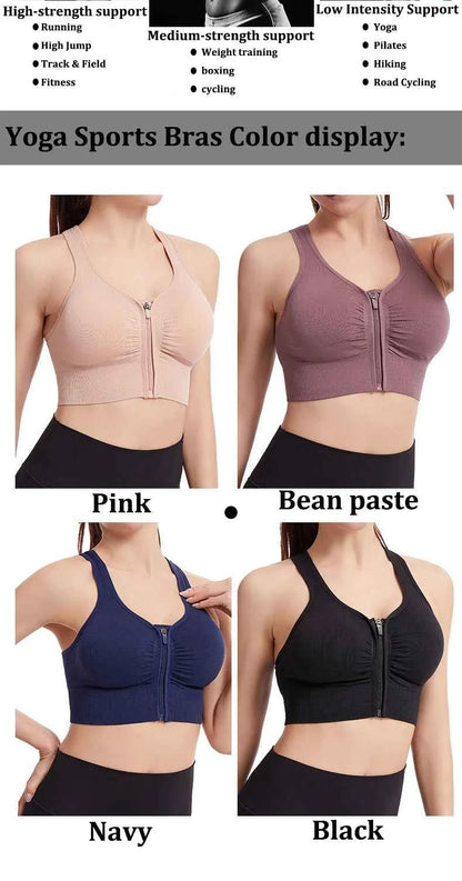 CZGUKE Women's zipper sports bra vest plus size shock resistant bra women's yoga running fitness bra women's underwear