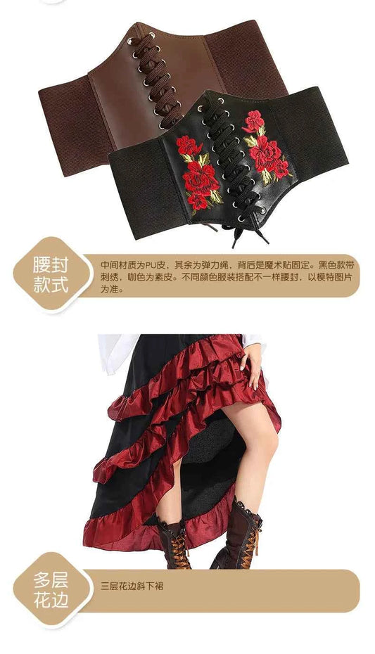 Medieval - Style Pirate Queen Outfit for Halloween: Irregular Corset, Ruffled Long Dress, Perfect for Navigator Cosplay 2026