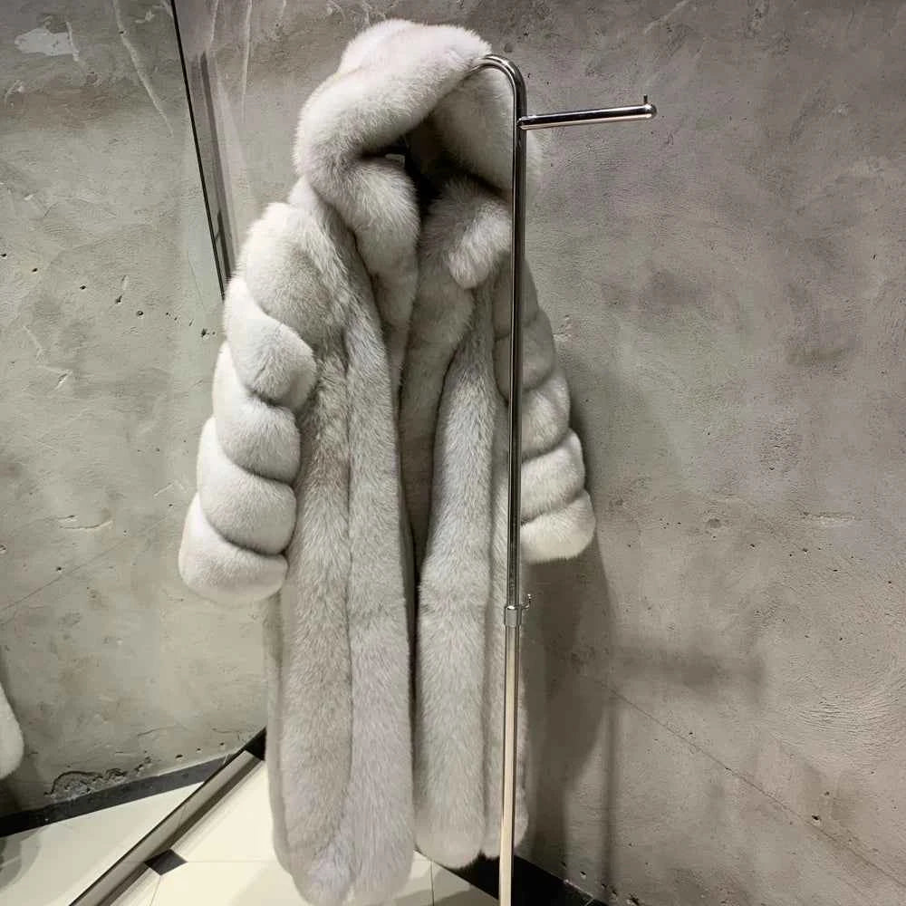 Real Fox Fur Coat for Women, Long Jacket, Warm Cloth, Natural Fur, Ladies, Winter, 22-06