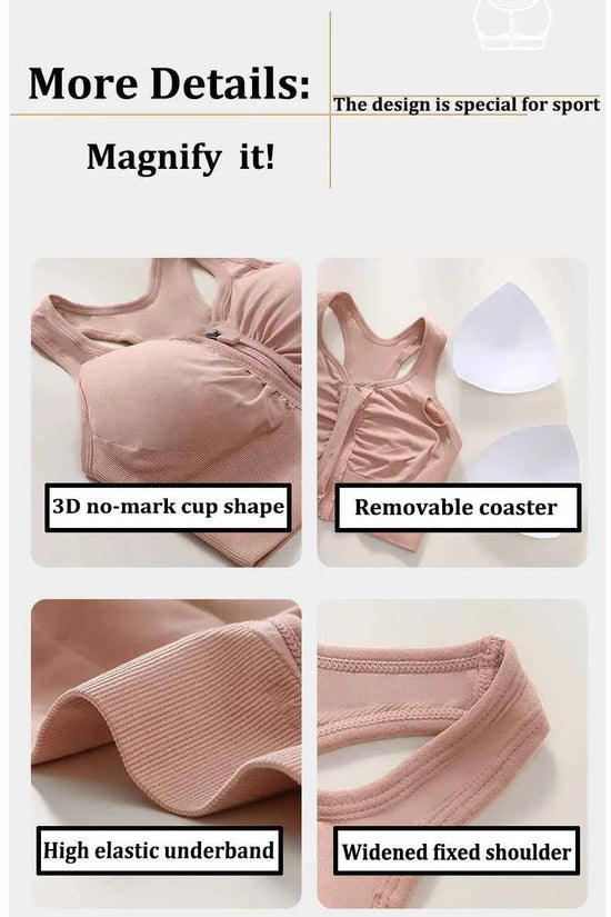 CZGUKE Women's zipper sports bra vest plus size shock resistant bra women's yoga running fitness bra women's underwear