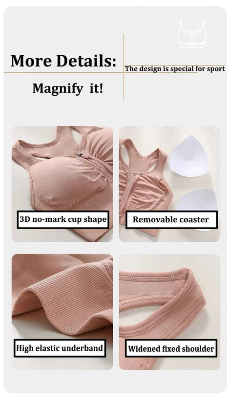 CZGUKE Women's zipper sports bra vest plus size shock resistant bra women's yoga running fitness bra women's underwear