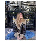 2025 Autumn winter new women's thickened warm double-sided short jacket Women's brown coat