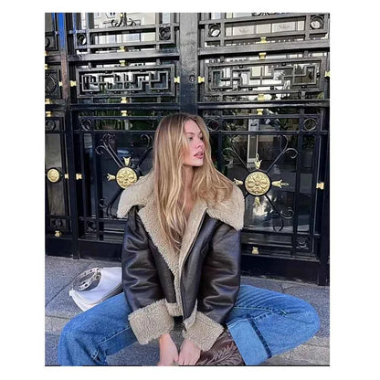 2025 Autumn winter new women's thickened warm double-sided short jacket Women's brown coat