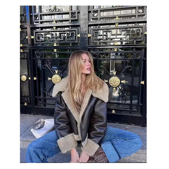 2025 Autumn winter new women's thickened warm double-sided short jacket Women's brown coat