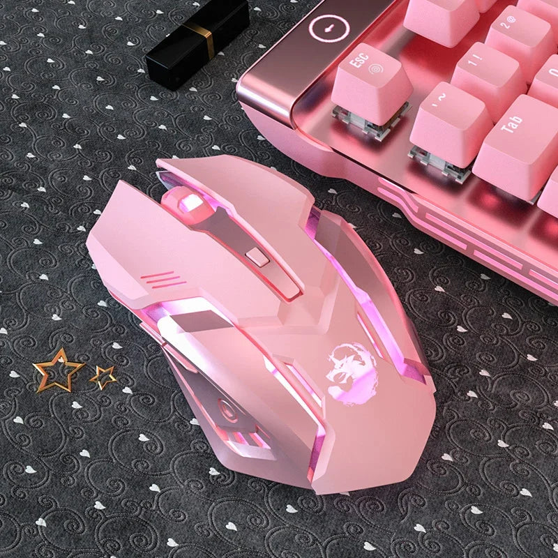 Gaming Mute Rechargeable Mouse 2.4GWireless Pink USB  RGB Gamer Ergonomic Mice Optical Office Computer Mouse for IOS Android SS69