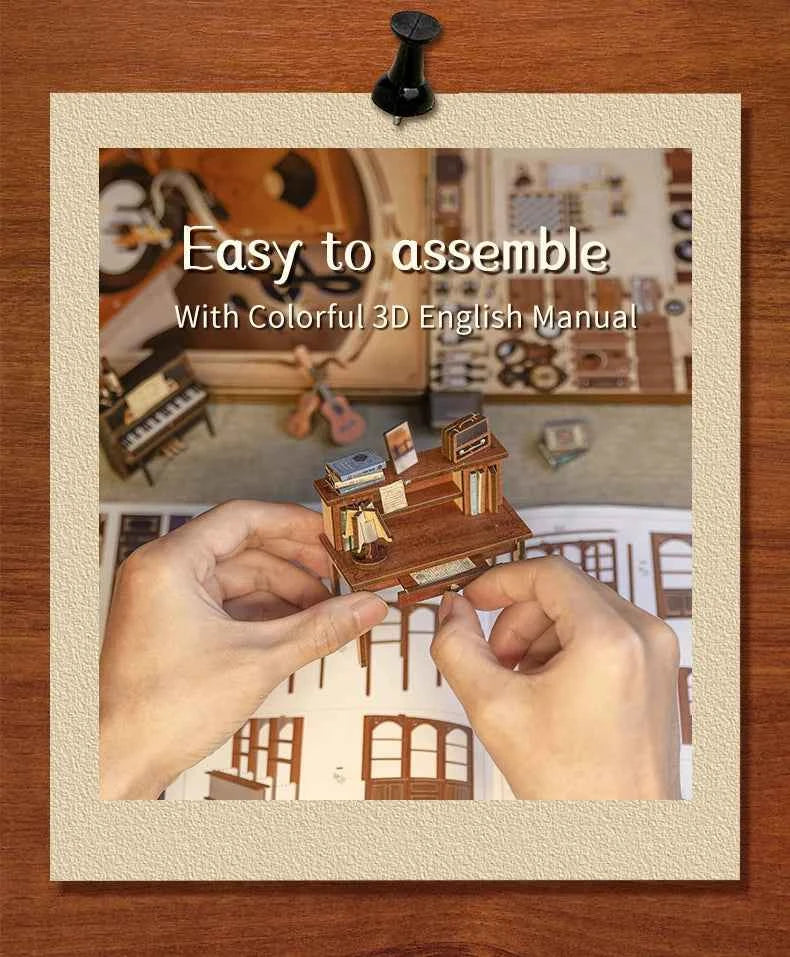 CUTEBEE DIY Book Nook Miniature Dollhouse Booknook with Touch Light Dust Cover Bookshelf Insert for Decor Gifts Secret Rhythm