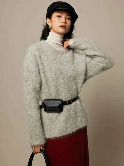 Warm Alpaca Pullovers for Woman, Dropped Sleeved Loose Sweaters, 2025 Fall Winter Top, Camel, Beige