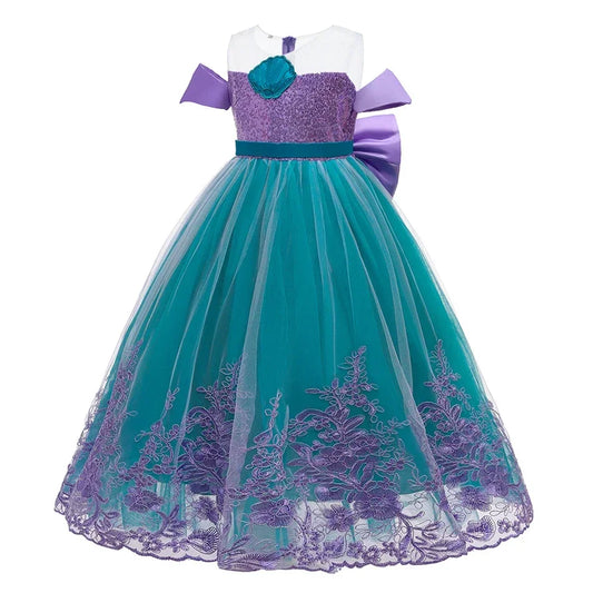 Supertaro Chen Ariel Princess Cosplay Dress for Girls, Floral Mesh Ball Gown