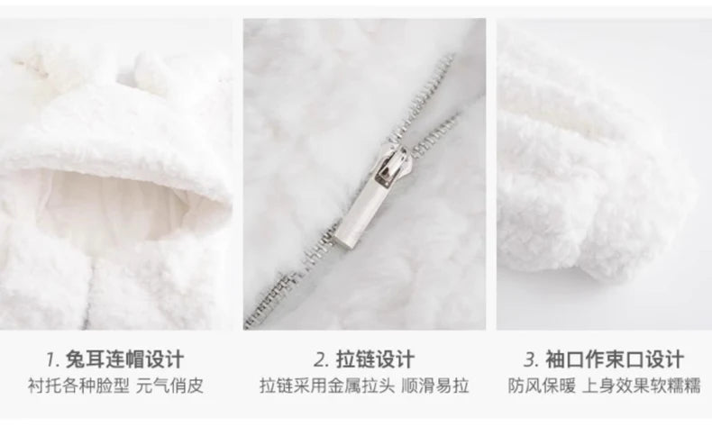 Lautaro Autumn Winter Sweet Cute Lovely Warm Soft White Short Faux Fur Coat Women  with Bunny Ears Fluffy Jacket Hoodie 2023 SS69