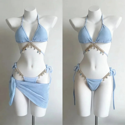 YUNZHAOLUCN Women's High Waist 4-Piece Bikini Set Solid Polyester Swimwear