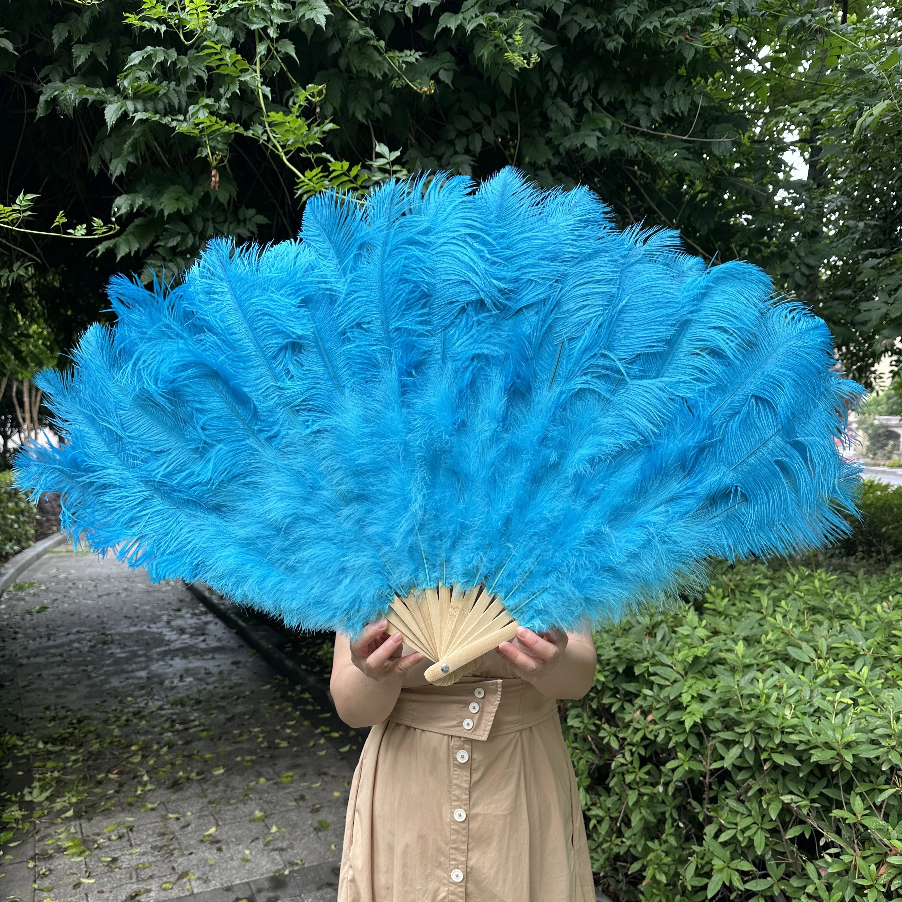Large Ostrich Feather Fan 130cm - Carnival & Stage Performance