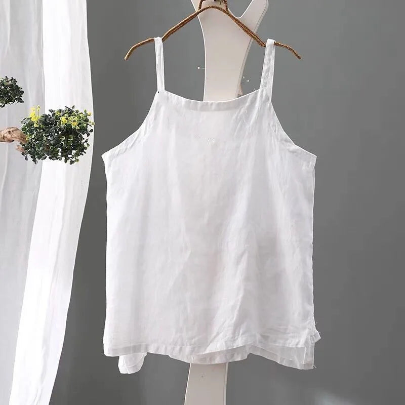 Summer Simple All-match Top Loose Thin Camisole Solid V-neck Vest Women Clothing Sleeveless Casual Highstreet Holiday T-shirt