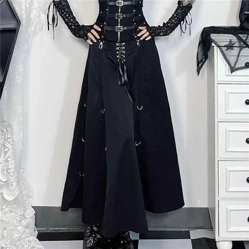 Goth Streetwear Gothic Skirt Women Harajuku Emo Alternative Grunge High Waist Bandage A-line Skirts Y2k E-girl Indie Clothes
