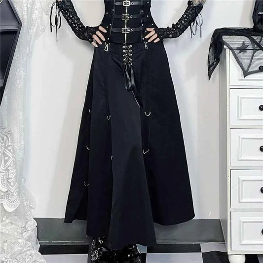 Goth Streetwear Gothic Skirt Women Harajuku Emo Alternative Grunge High Waist Bandage A-line Skirts Y2k E-girl Indie Clothes